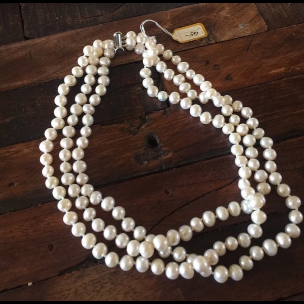 COPY - Three Strand REAL Pearl Necklace